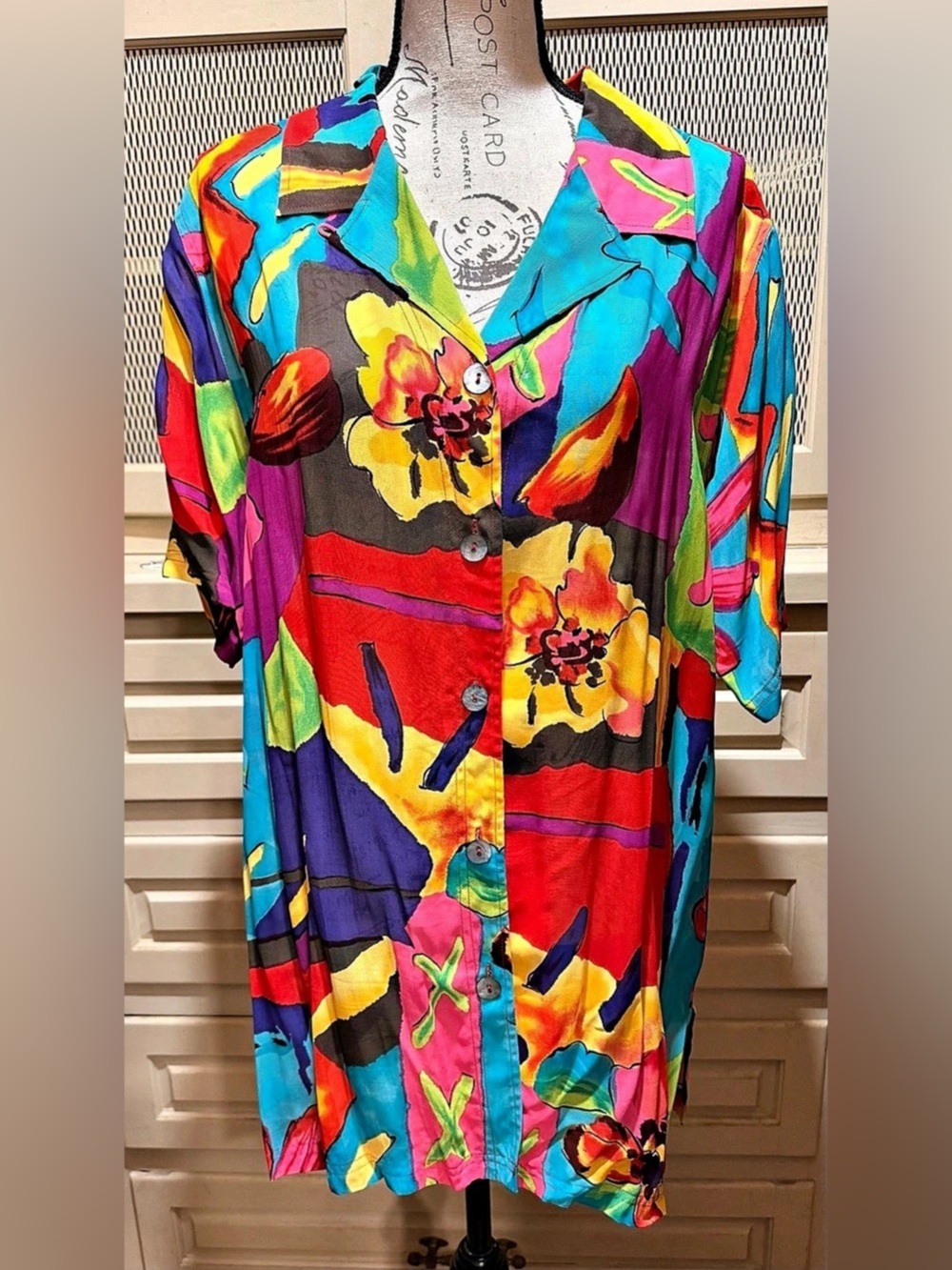 VTG Carole Little Floral Rayon Camp Blouse